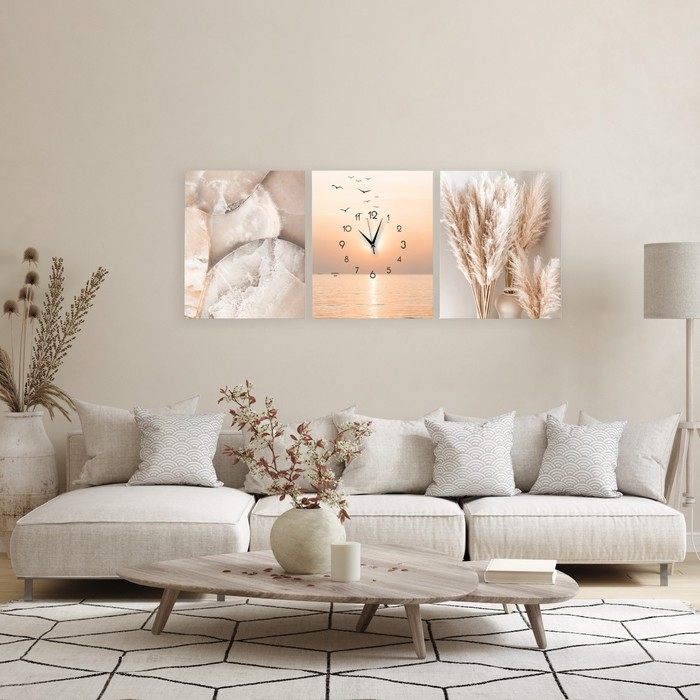 Часы-картина настенные модульные  Часы-картина настенные модульные "Закат", 30 х 40 см, бесшумные, триптих