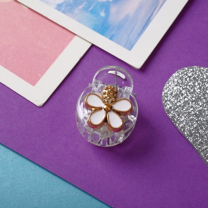 Краб для волос  Краб для волос "Маленькая радость" (набор 4 шт) ромашка, 2 см, бело-золотой