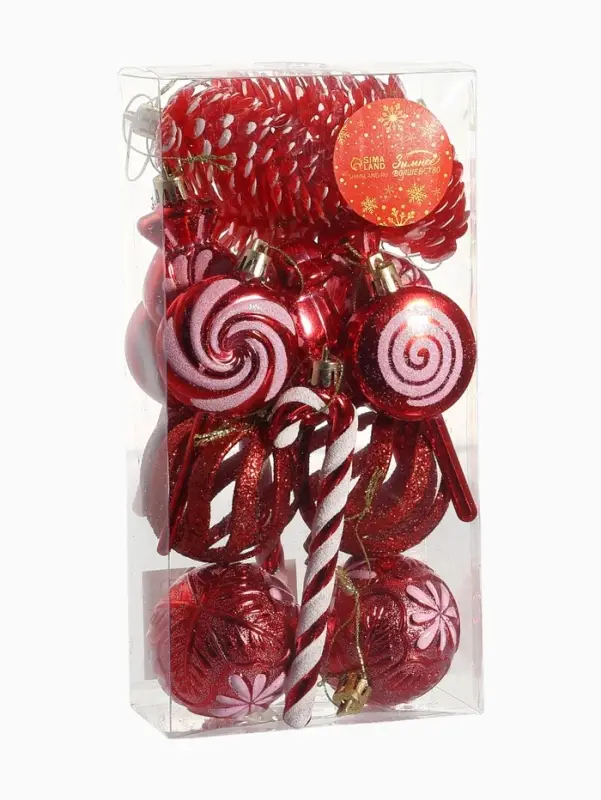 Набор украшений пластик 17 шт Набор украшений пластик 17 шт "Ярмарка волшебства" 6 см, красный