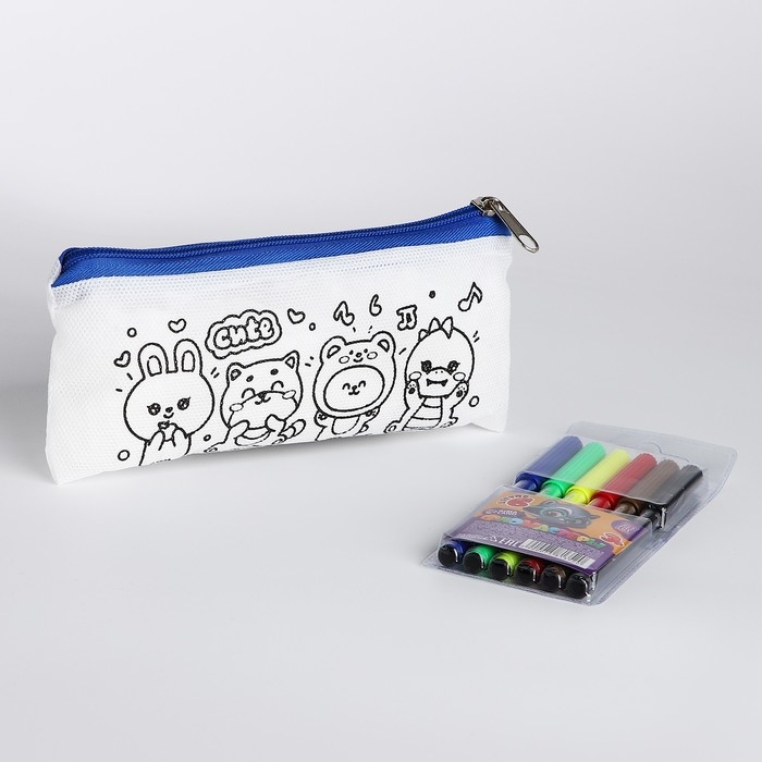 Набор для творчества: Пенал раскраска «Зверята», фломастеры 6 цветов Набор для творчества: Пенал раскраска «Зверята», фломастеры 6 цветов