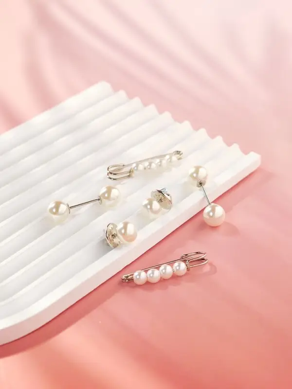 Набор булавок &laquo;Жемчужная нежность&raquo;, 6 шт. 3.5 см, белый в серебре