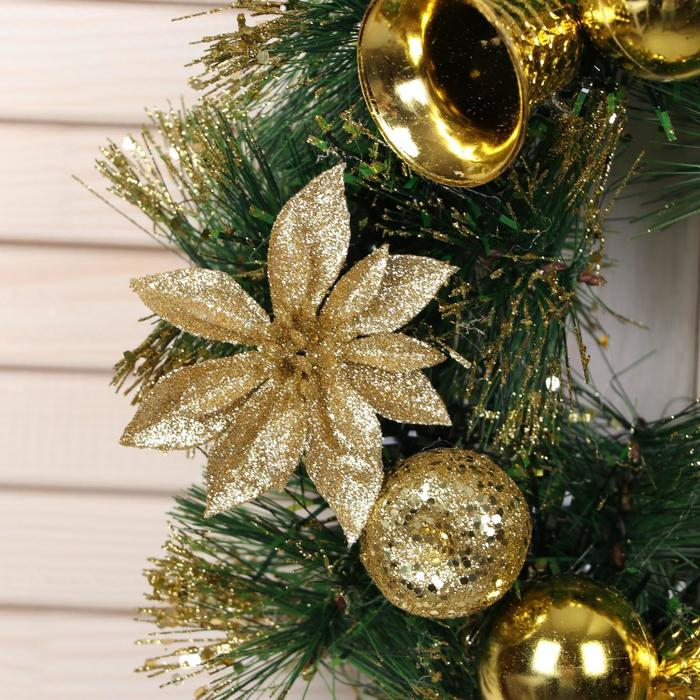 Венок новогодний d-25 см Венок новогодний d-25 см "Золотые цветочки и колокольчики"