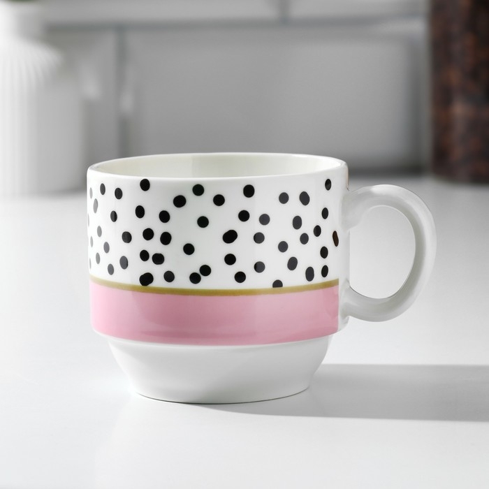 Набор кружек из керамики «Горошек», 4 шт, 150 мл, на металлической подставке, цвет белый Набор кружек из керамики «Горошек», 4 шт, 150 мл, на металлической подставке, цвет белый
