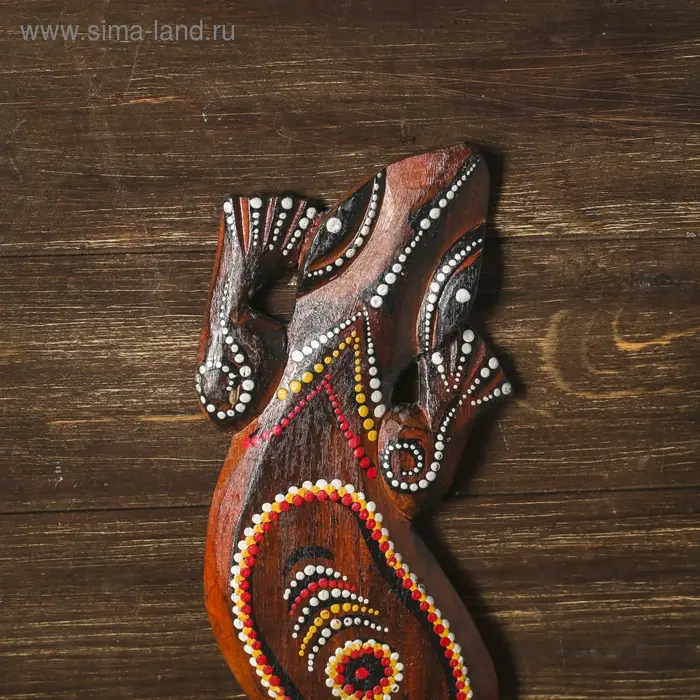 Панно настенное дерево  Панно настенное дерево "Геккон с цветком и узором" 1x12x50 см