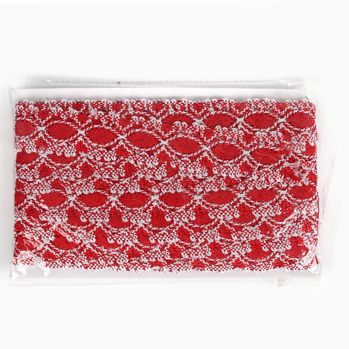 Тесьма плетёная, в рулоне 20 м., красно-белая Тесьма плетёная, в рулоне 20 м., красно-белая