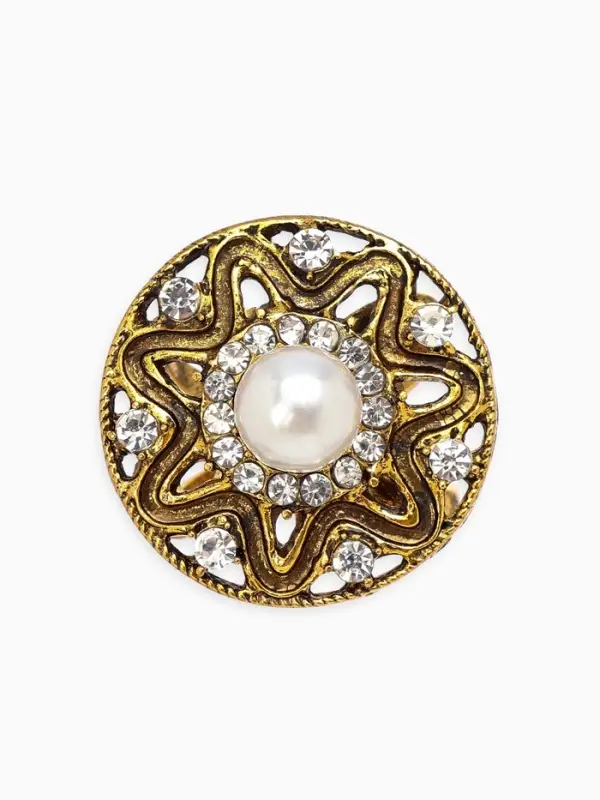 Кольцо для платка Кольцо для платка "Цветок в круге", цвет белый в чернёном золоте