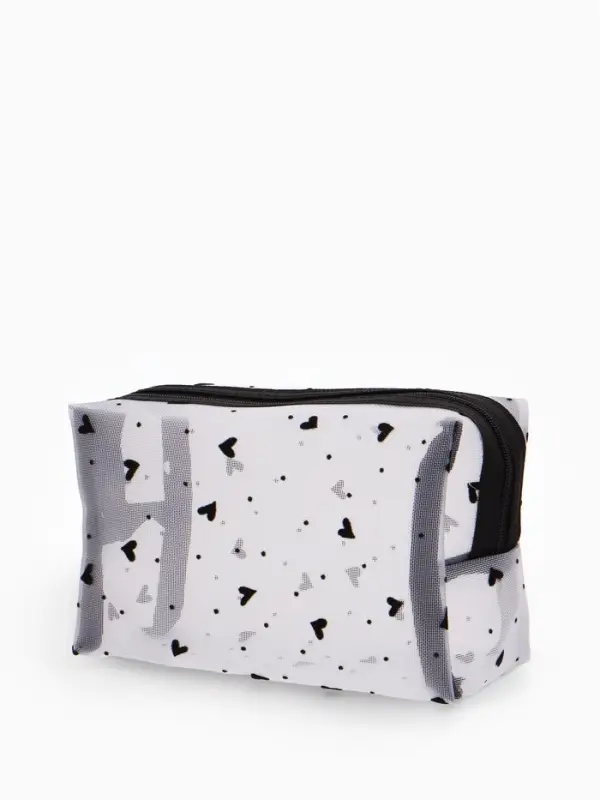 Косметичка дор Сердца, сетка 18*7,5*10, отд на молнии, белый Косметичка дор Сердца, сетка 18*7,5*10, отд на молнии, белый