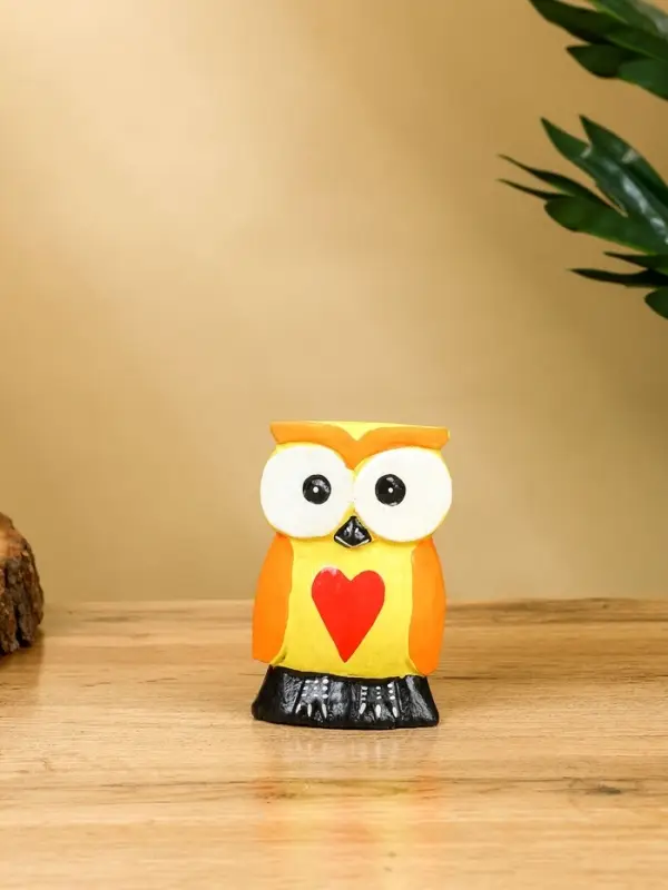 Набор сувенирный «Совята с сердечком», h=15 см, h=12.5 см, h=9.5 см, дерево, оранжево-желтый