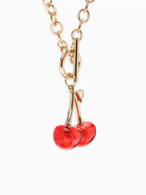 Кулон &laquo;Цепь&raquo;, ветка вишни, красный в золоте, 45 см