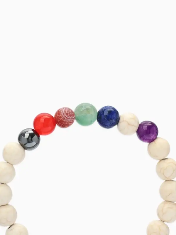 Браслет из бусин &laquo;Чакры. Планеты и Инь-ян&raquo;, d=7 см, разноцветный, белый с чернёным серебром