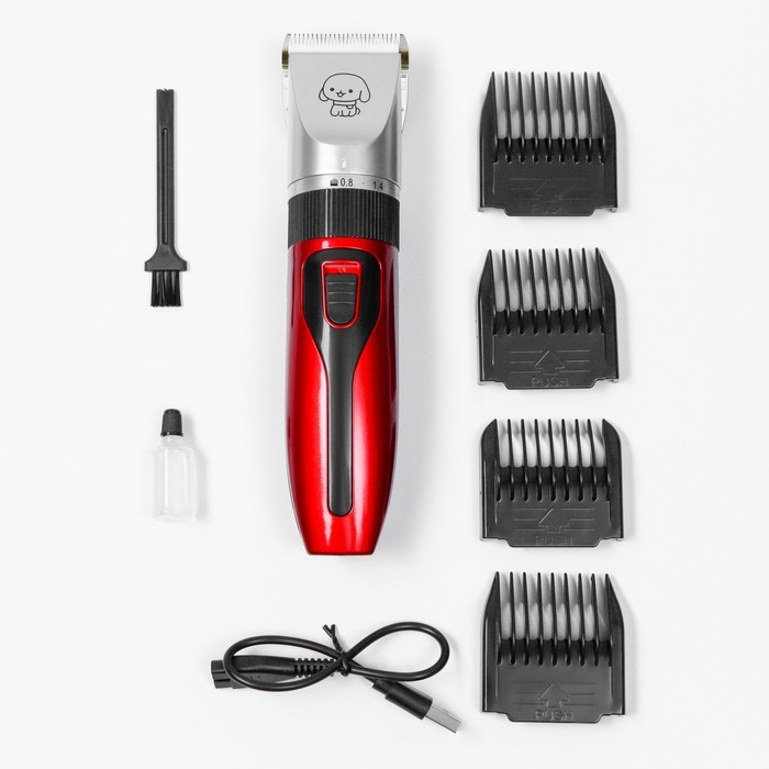 Машинка для стрижки с керамическим лезвием, регулировка ножа, USB-зарядка красная Машинка для стрижки с керамическим лезвием, регулировка ножа, USB-зарядка красная