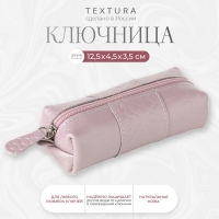 Ключница карманная на молнии, TEXTURA, длина 12,5 см, кольцо, цвет розовый