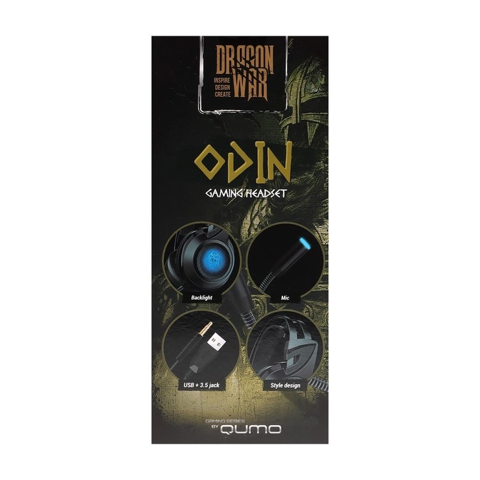 Наушники Qumo Odin, игровые, микрофон, 3.5+USB, 2.2м, подсветка, чёрные Наушники Qumo Odin, игровые, микрофон, 3.5+USB, 2.2м, подсветка, чёрные