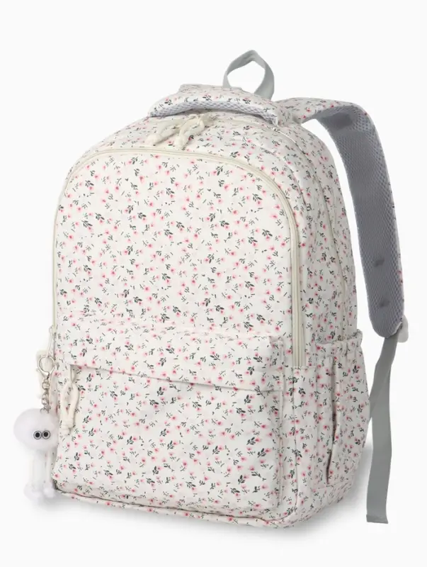 Рюкзак 31*13*48 см, 2 отд, 4 н/карм, Цветы, белый