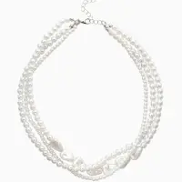 Чокер &laquo;Сияние жемчуга", сердце мятое, L=37см+8см удлинение, цвет белый в серебре