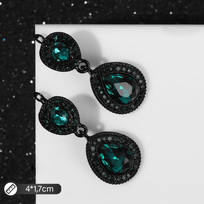 Серьги висячие со стразами «Вечерние» дама, цвет изумрудный в чёрном металле Серьги висячие со стразами «Вечерние» дама, цвет изумрудный в чёрном металле