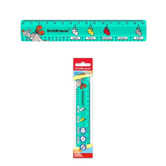 Линейка 15 см ErichKrause Линейка 15 см ErichKrause "Working Days", пластик, непрозрачная, с рисунком, европодвес