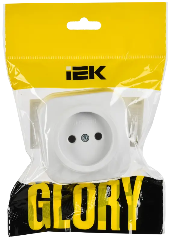 GLORY Розетка 1-местная для открытой установки без заземления без защитных шторок 10А РС20-2-ХБм белый матовый IEK