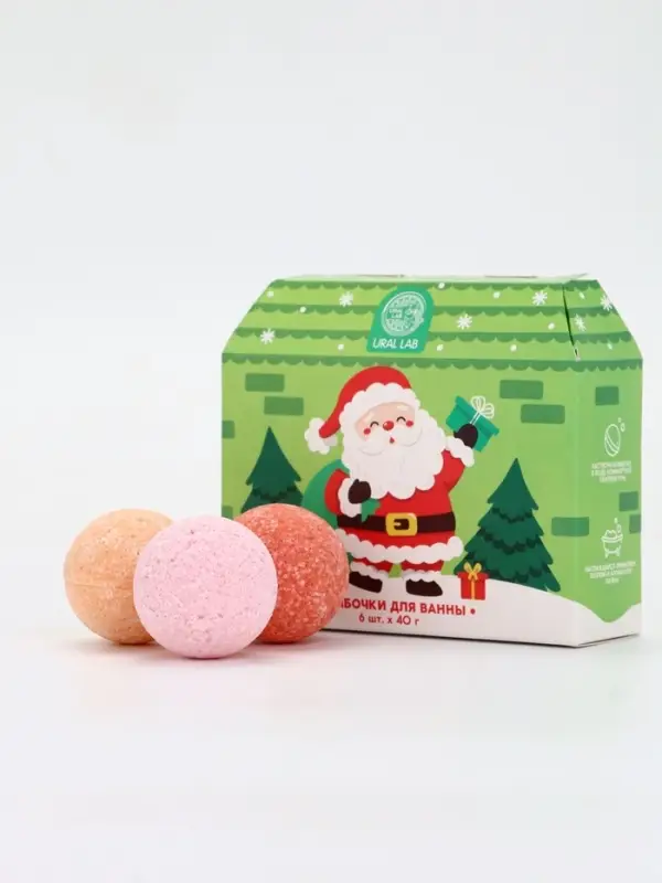 Бомбочки для ванны в домике «Дед Мороз», набор 6 шт х 40 г, URAL LAB Бомбочки для ванны в домике «Дед Мороз», набор 6 шт х 40 г, URAL LAB