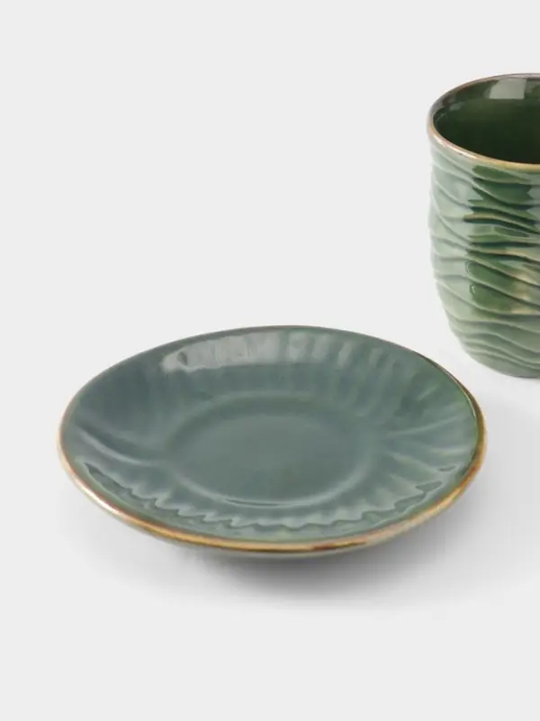 Чашка с блюдцем &laquo;Флора 2&raquo;, 13&times;13&times;9 см, керамика, зелёная