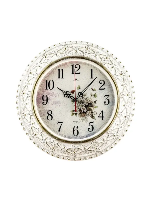 Часы настенные классические &laquo;Полевые цветы&raquo;, бесшумные, плавный ход, d=38 см, золотистые, от батарейки 1&times;АА