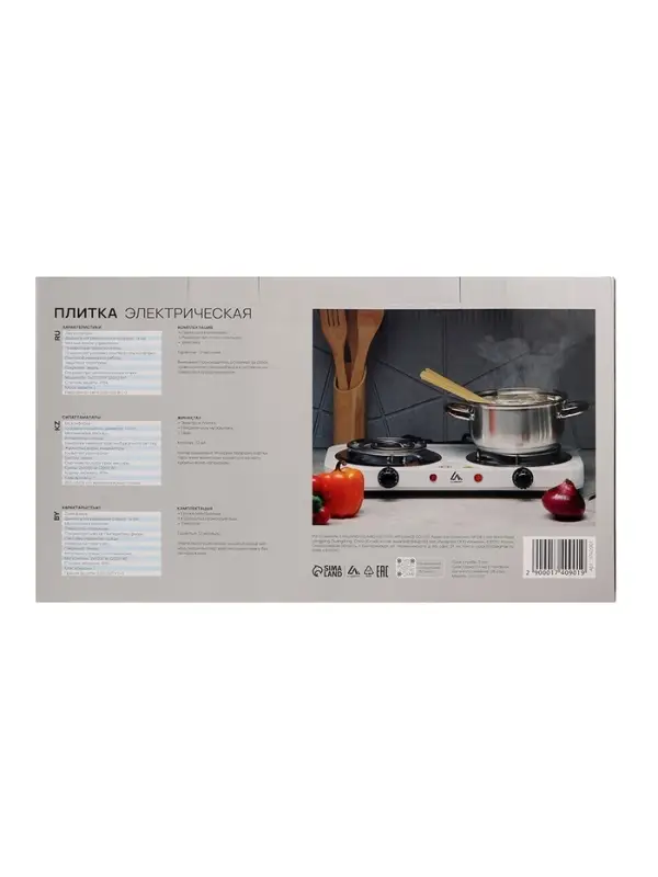 Плитка электрическая Luazon LHP-003, 2 конфорки, 2000 Вт, нагреватель спираль, белая