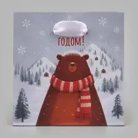 Пакет подарочный &laquo;С Новым годом&raquo;, мишка, 14&times;14&times;9 см