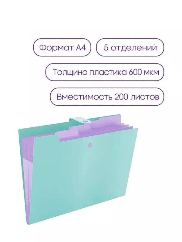 Папка А4, 5 отделений, Calligrata, 600 мкм, на кнопке, зеленая, матовая Папка А4, 5 отделений, Calligrata, 600 мкм, на кнопке, зеленая, матовая