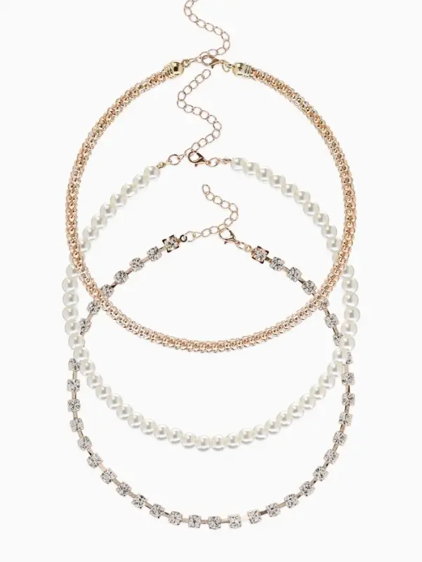 Чокеры &laquo;Стиль&raquo;, набор 3 шт. бусины №8, со стразами, тянется, 35 + удлинитель 5 см, белый в золоте