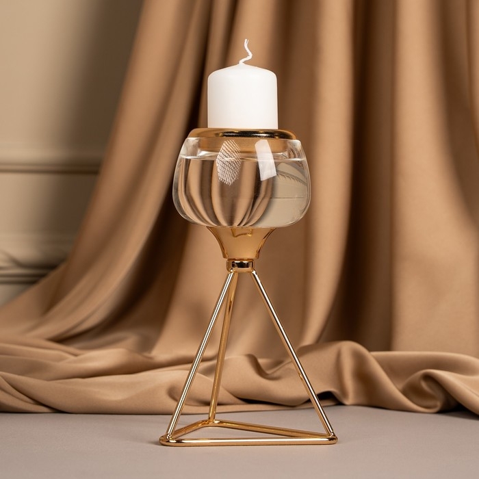 Подсвечник металл, стекло на 1 свечу «Изысканность» цвет золото 9.5 х 9.5 х 17 см Подсвечник металл, стекло на 1 свечу «Изысканность» цвет золото 9.5 х 9.5 х 17 см