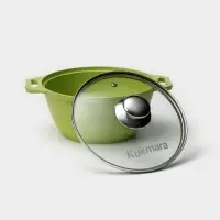 Кастрюля KUKMARA Trendy style, 2 л, d=20 см, h=10.5 см, стеклянная крышка, антипригарное покрытие, литой алюминий, зелёная