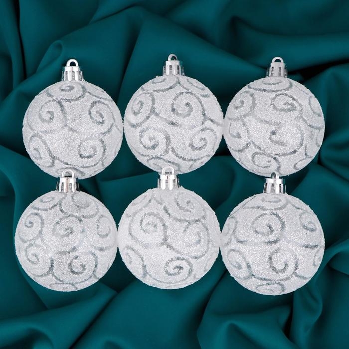 Набор шаров пластик d-6 см, 6 шт Набор шаров пластик d-6 см, 6 шт "Волшебные узоры" белый
