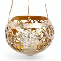 Подсвечник подвесной из кокоса, 14&times;14&times;10 см, золотисто-белый