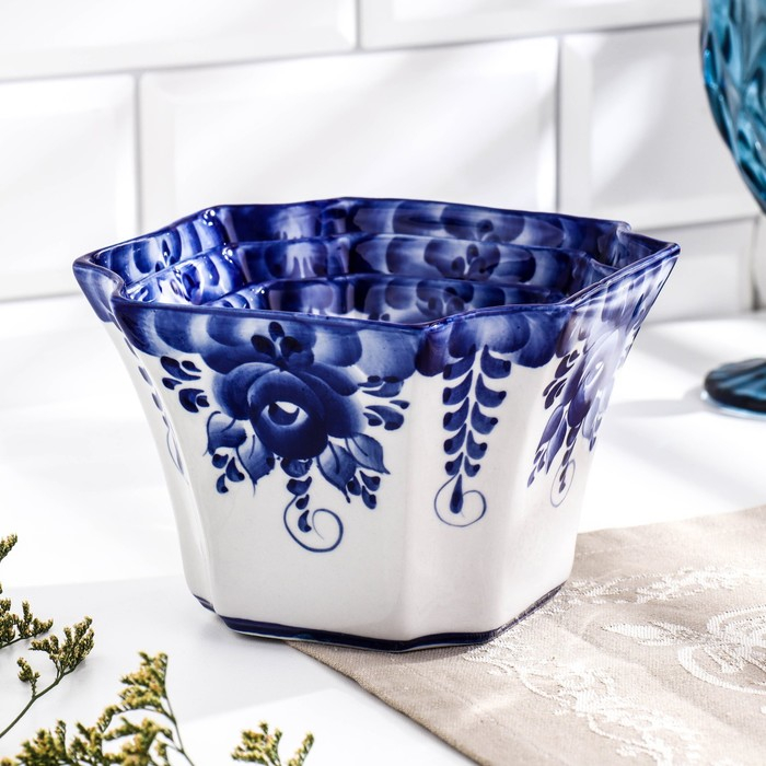 Набор салатников "Гранённый", 3 шт, 350 мл, 650 мл, 1 л, гжель