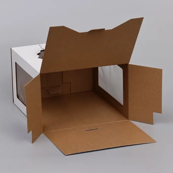 Коробка под торт 3 окна, с ручками, белая, 30&times;30&times;20 см