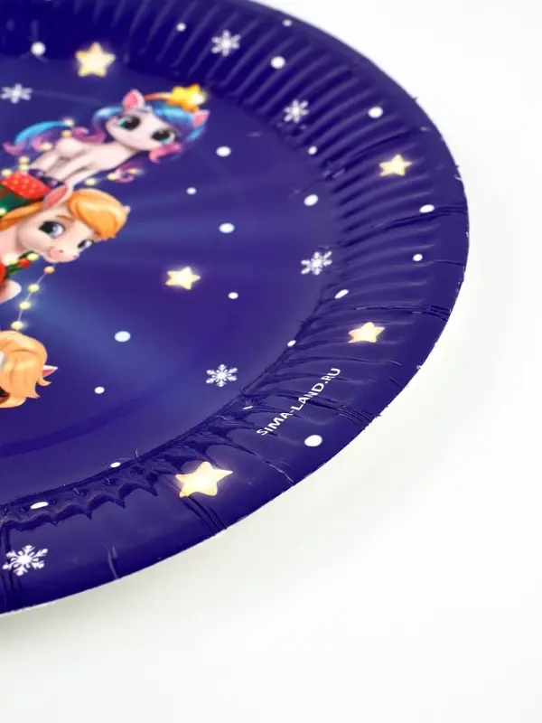 Тарелка бумажная "Пони с подарками" , синяя 18 см