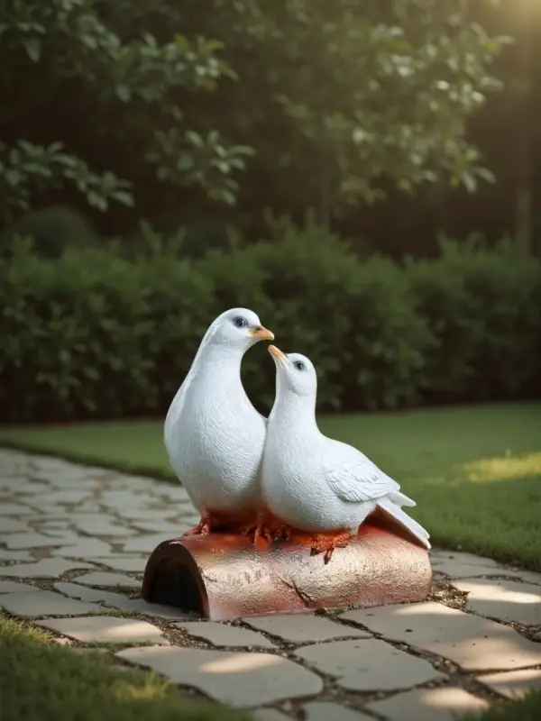 Садовая фигура из полистоуна &laquo;Голуби Пара на трубе&raquo;, 25&times;14&times;22 см