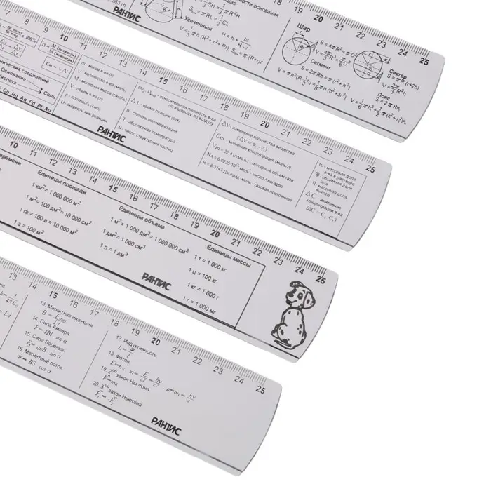 Набор справочных линеек Calligrata, 4 штуки, 25 см, прозрачные, таблица умножения, химия, геометрия, физика