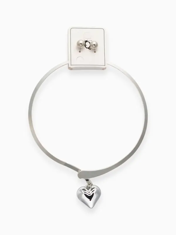 Набор 2 предмета: серьги, чокер «Обруч» сердце, цвет серебро Набор 2 предмета: серьги, чокер «Обруч» сердце, цвет серебро