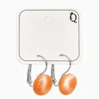 Серьги пластик "Таблетка" кошачий глаз, цвет оранжевый в серебре