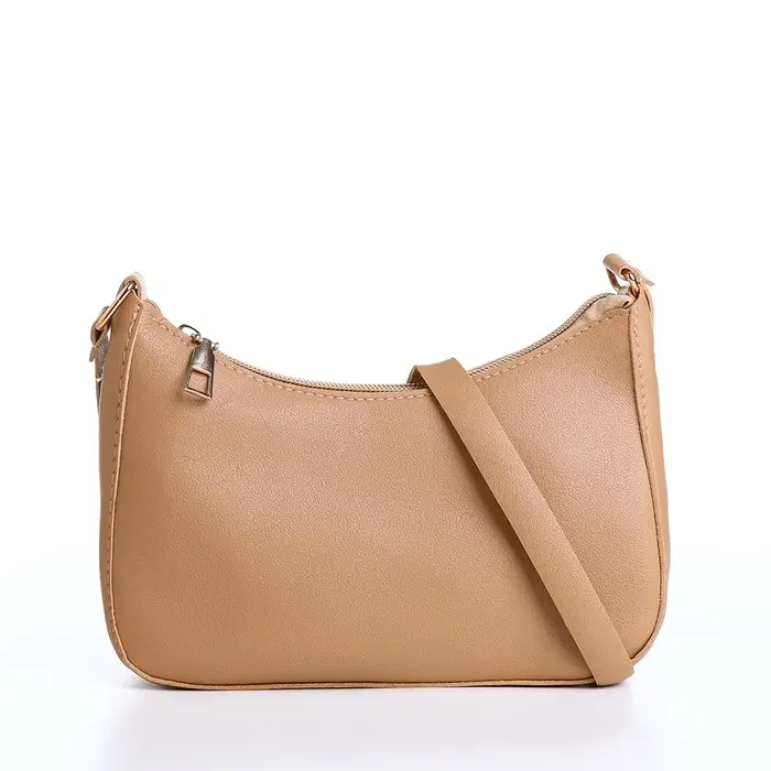 Сумка женская багет на молнии, 20&times;6.5&times;15 см, бежевая