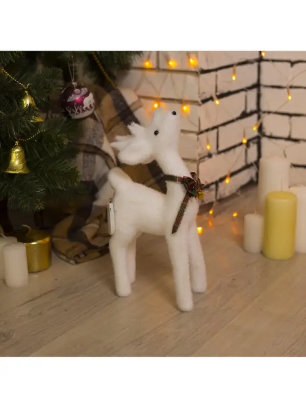 Светодиодная фигура &laquo;Олень&raquo; 16&times;30&times;9 см, флок, от батареек CR2032&times;2, свечение тёплое белое