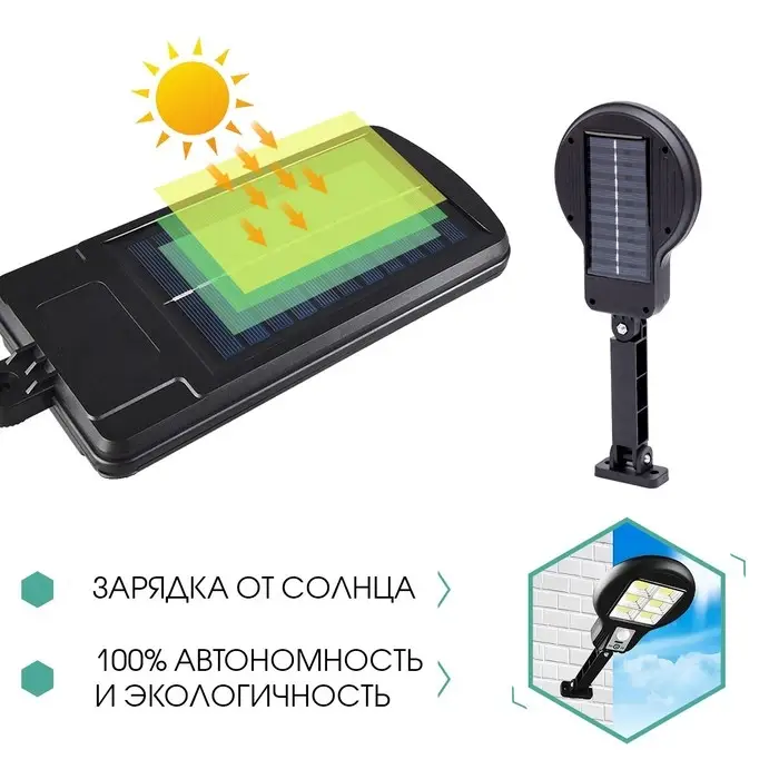 Светильник светодиодный, уличный, аккумуляторный, настенный, 48 диодов, 3 режима