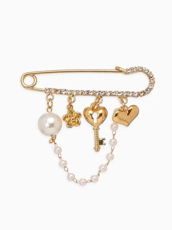 Булавка Булавка "Ключик от сердца", l=6.5, цвет белый в золоте