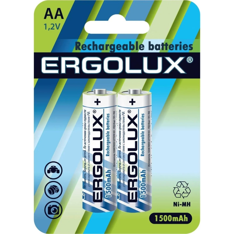 Аккумулятор Ergolux AA-1500mAh Ni-Mh 2шт/бл(NHAA1500BL2,1.2В)(12975)