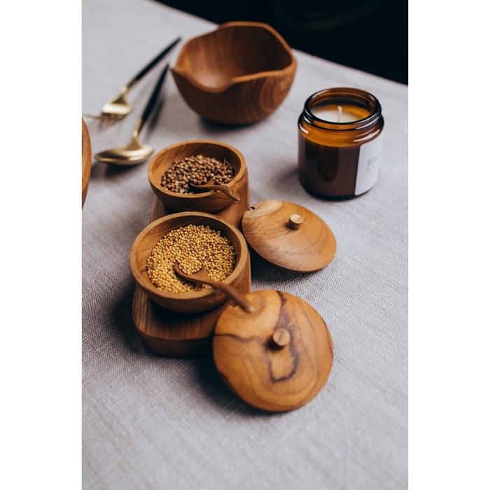 Баночки для специй "Соль, перец" 17х7х6 см, тиковое дерево
