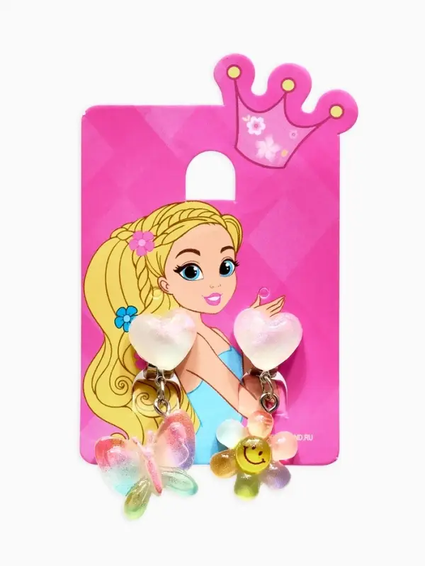 Серьги-клипсы детские Выбражулька «Бабочка», сияющие, цветные