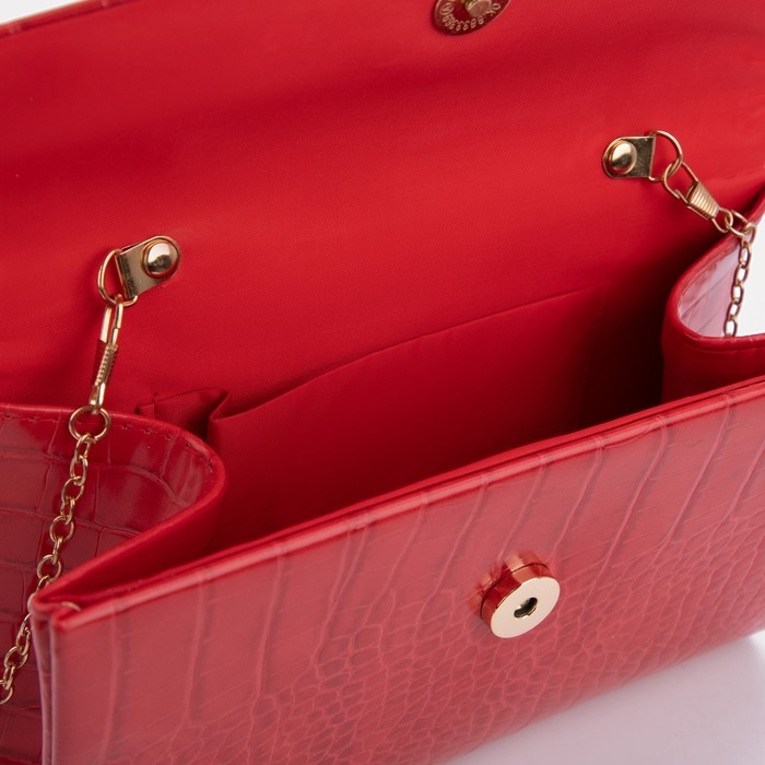 Сумка-клатч, отдел на клапане, цвет красный