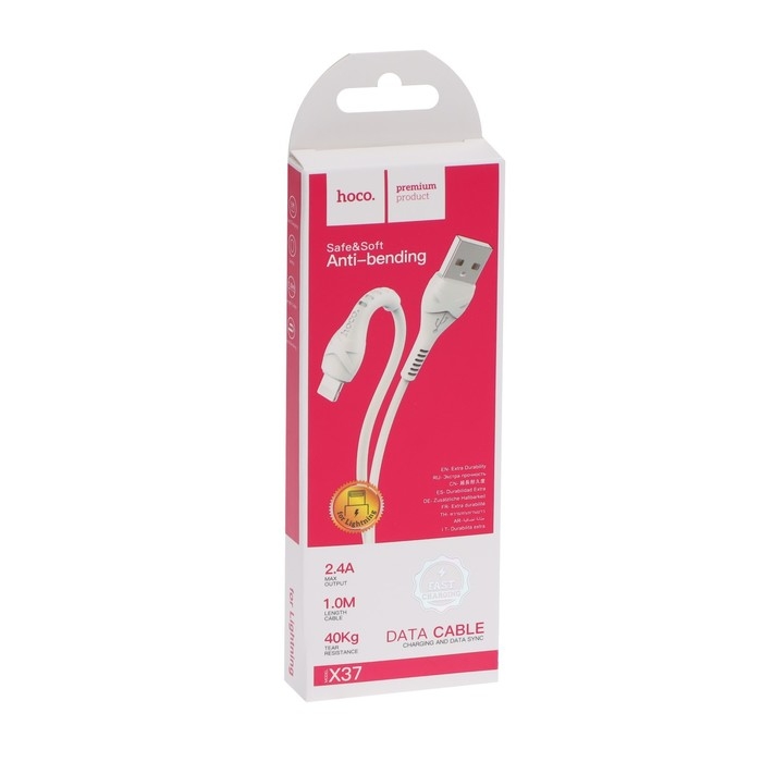 Кабель Hoco X37, Lightning - USB, 2.4 А, 1 м, PVC оплетка, белый Кабель Hoco X37, Lightning - USB, 2.4 А, 1 м, PVC оплетка, белый