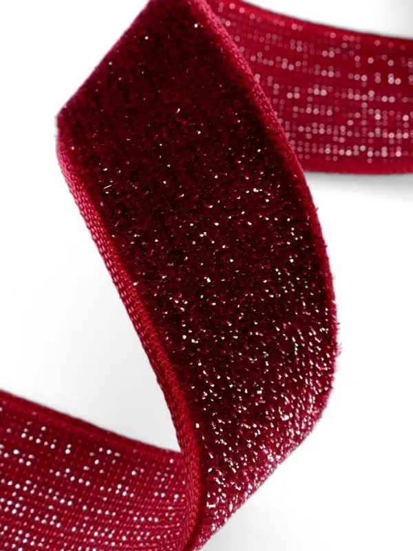Лента бархатная, с серебряным люрексом, 20 мм, 18&plusmn;1 м, бордовая №46